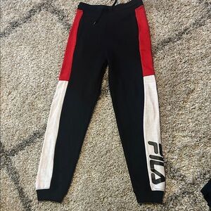 FILA red/black/white jogger pants, youth size medium 10/12